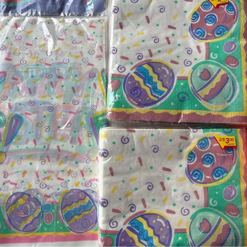 Easter Supplies, Table Cloth, Napkin, & Plastic Eggs